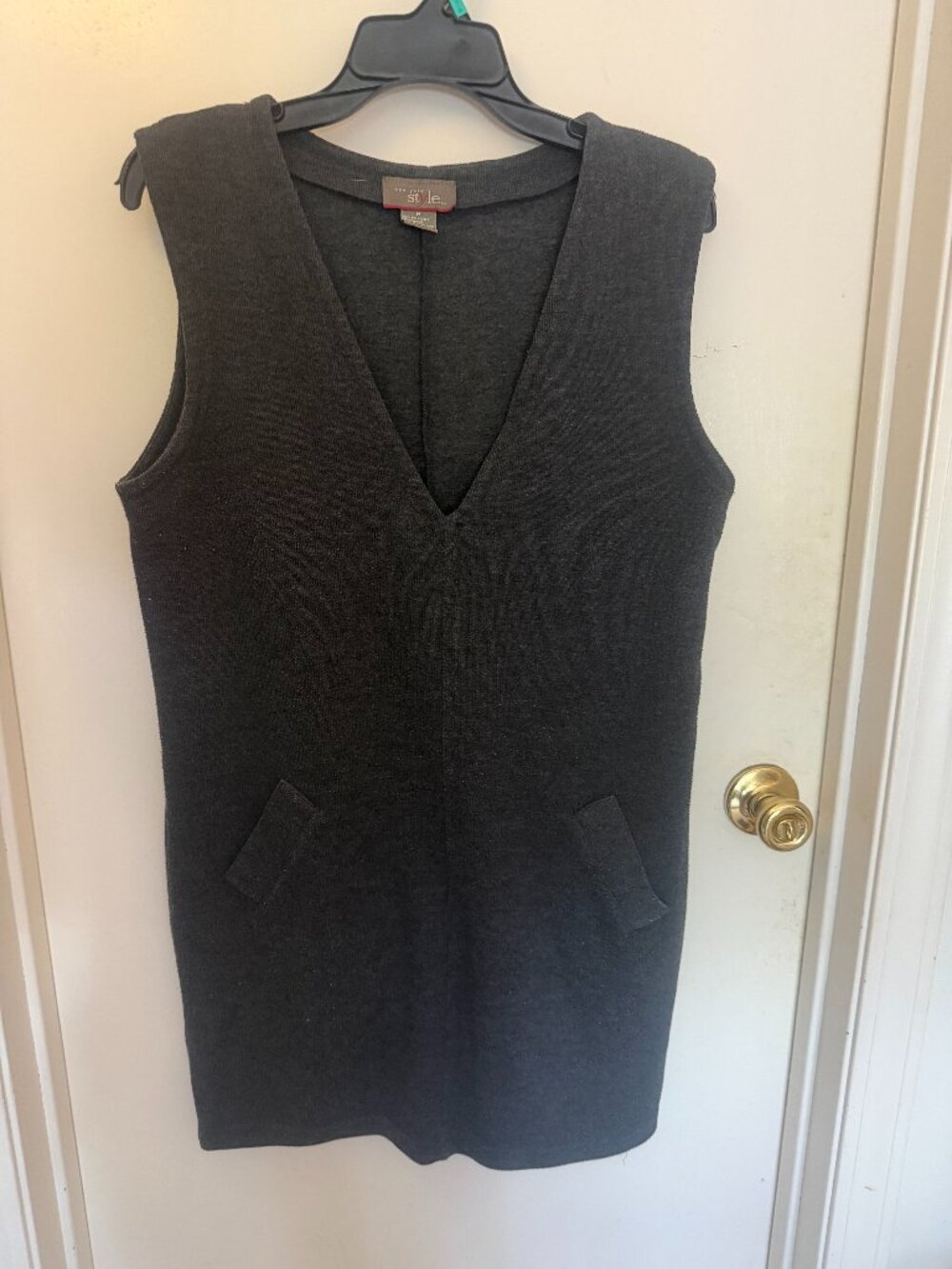 New York Style Gray Knit Pinafore Jumper Dress W M